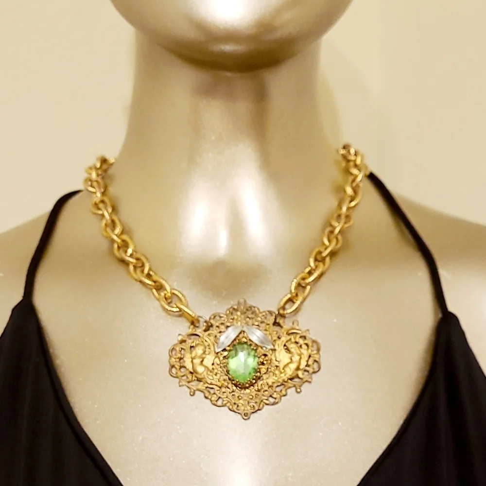 VINTAGE HANDMADE REPURPOSED ANGEL CRYSTAL PENDANT NECKLACE - Picture 11 of 15